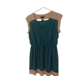 90s Enfocus Women V-Neck Cap Sleeve Tie Waist 2-Toned Midi Plus Size Dress 16W